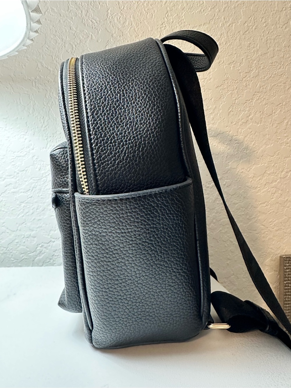 DKNY Black Pebbled Leather Mini Backpack with Gold Hardware - Picture 3 of 7